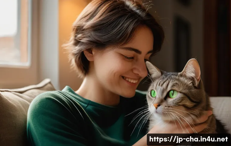 웹툰 속 동물 캐릭터 - **A heartwarming scene of comfort and empathy:**
    A fluffy, domestic short-haired cat with large,...