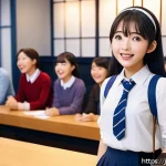 유명 성우 캐스팅 비화 - A vibrant anime-style scene showing a young aspiring voice actress attending an unexpected audition ...